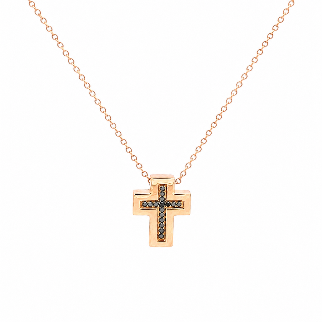 Collana in Oro Rosa Ciondolo Croce (M1285)