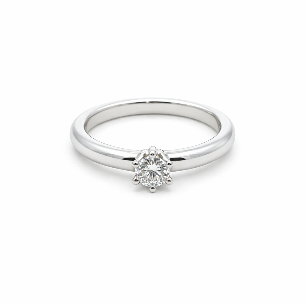 Anello solitario in oro bianco e diamante