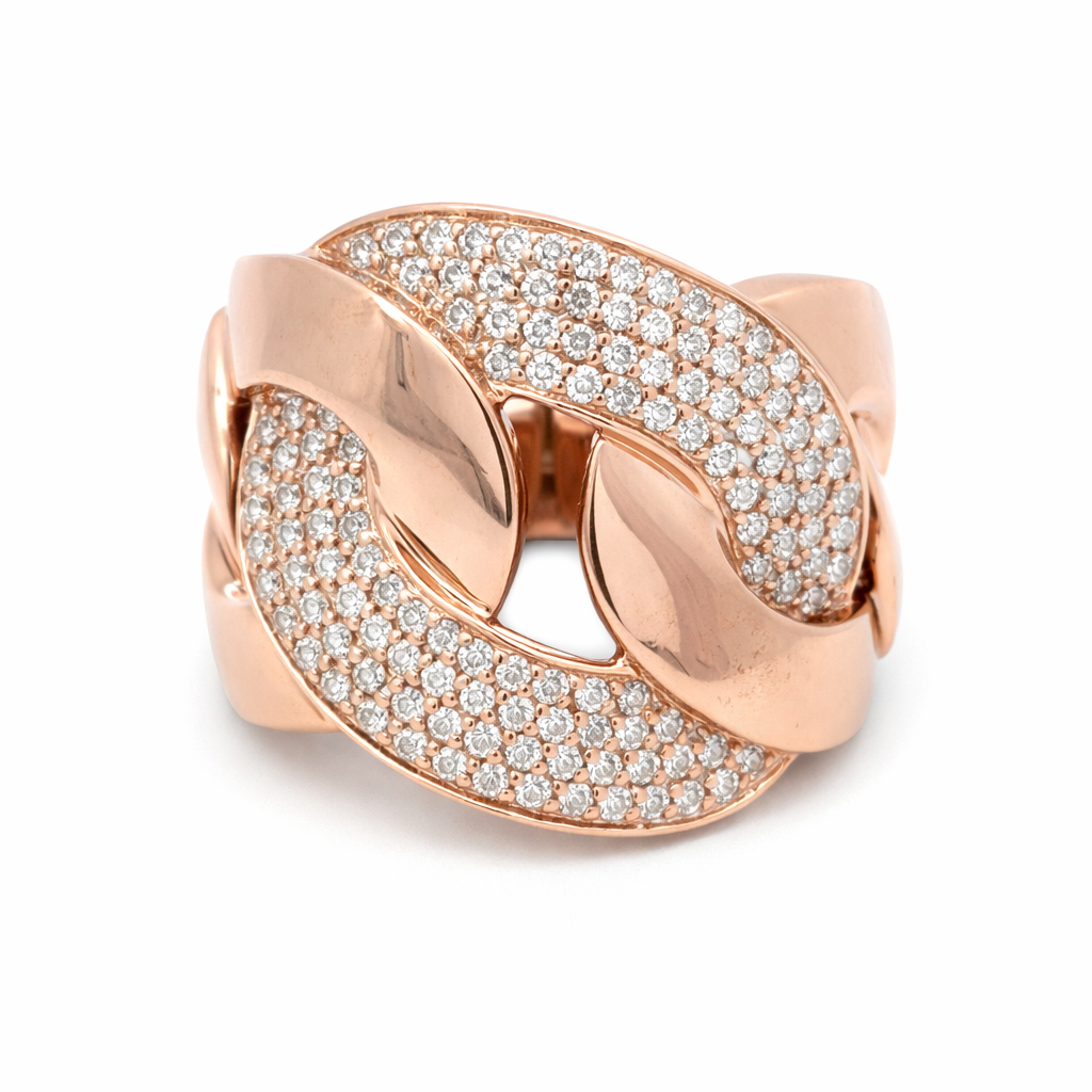 Anello intreccio in oro rosa con pavé di diamanti (1895)