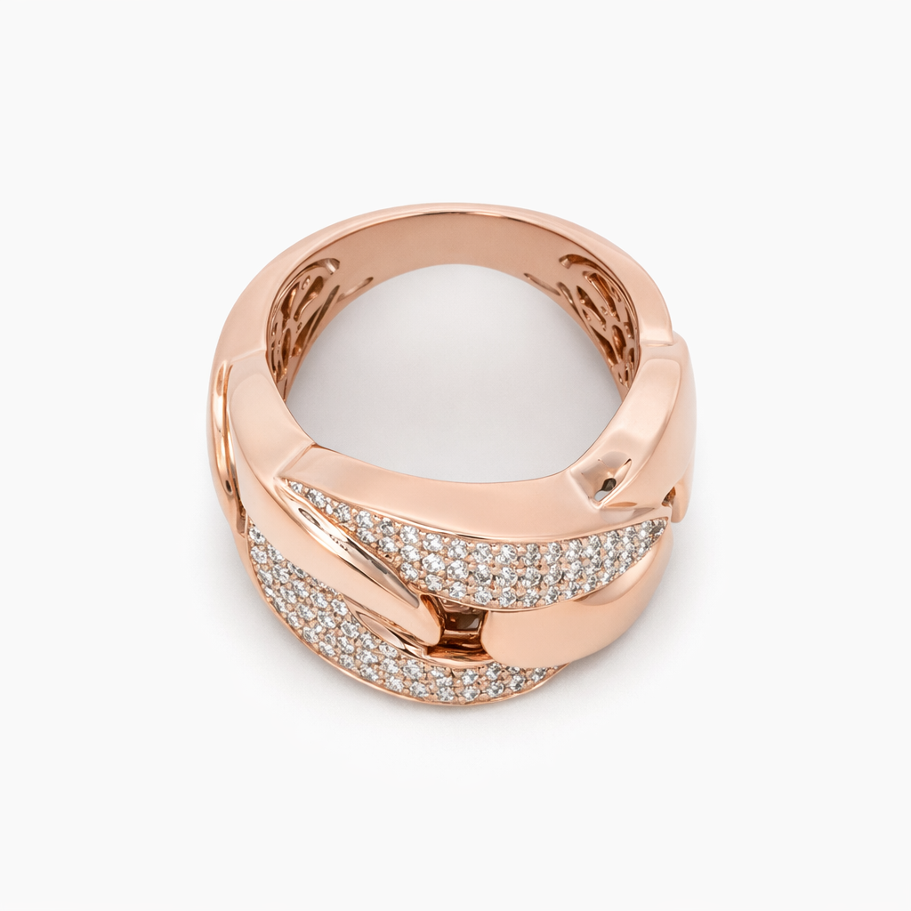 Anello intreccio in oro rosa con pavé di diamanti (1895)