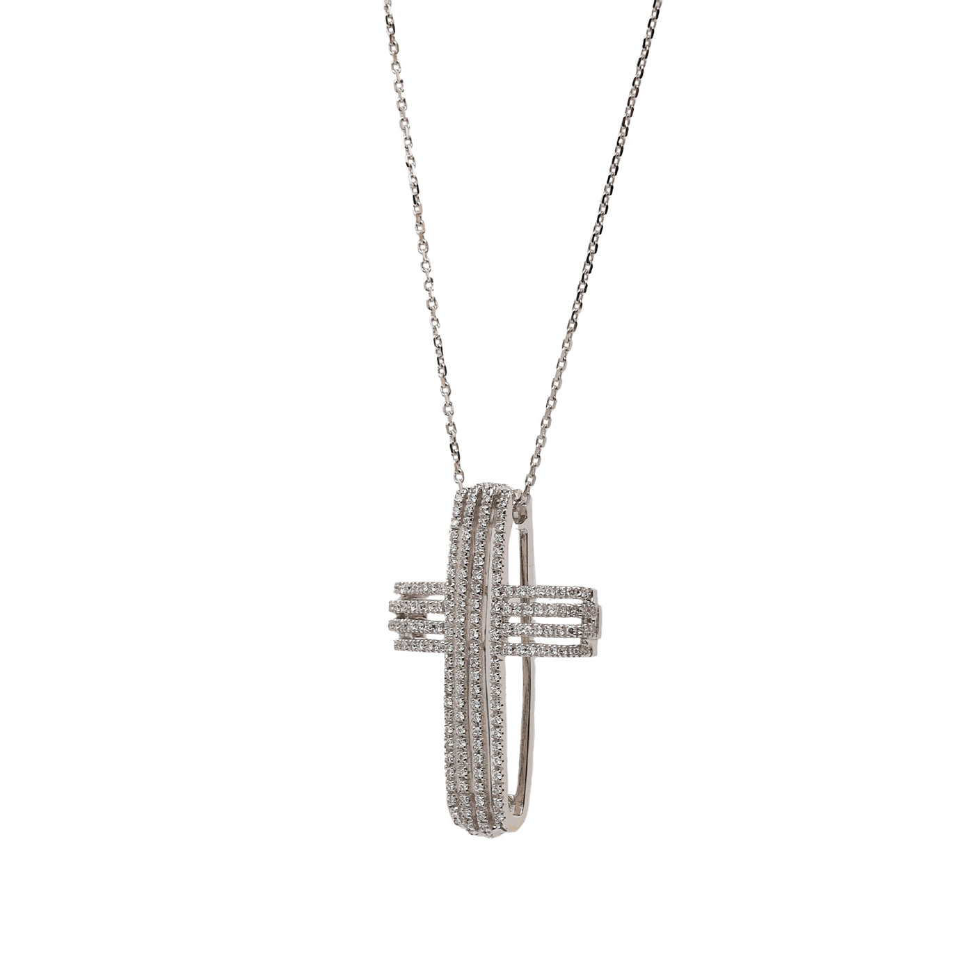 Collana in Oro Bianco Ciondolo Croce e Diamanti (1467)