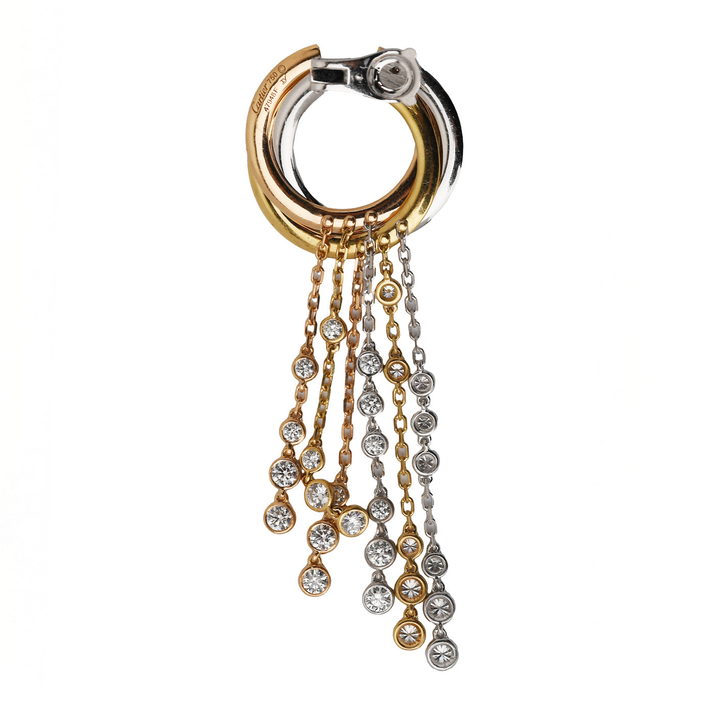 Orecchino pendente in oro giallo, bianco e rosa Trinity Cartier