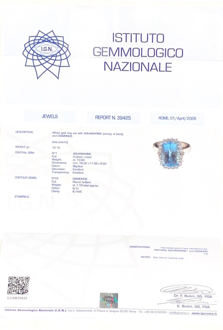 Anello in oro bianco acquamarina e diamanti (1929)