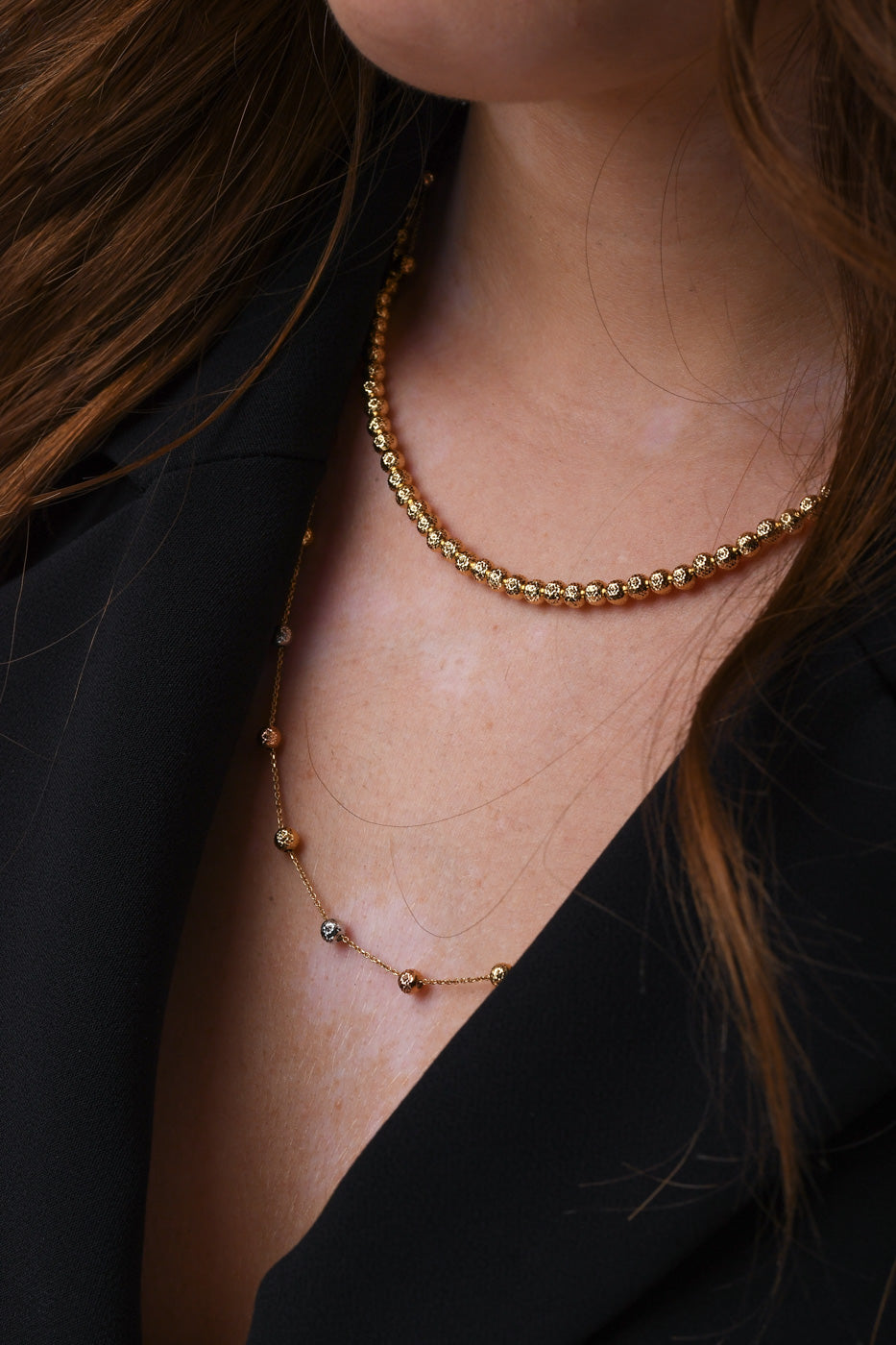 Collana sfere alternate in oro giallo bianco e rosa (1382)