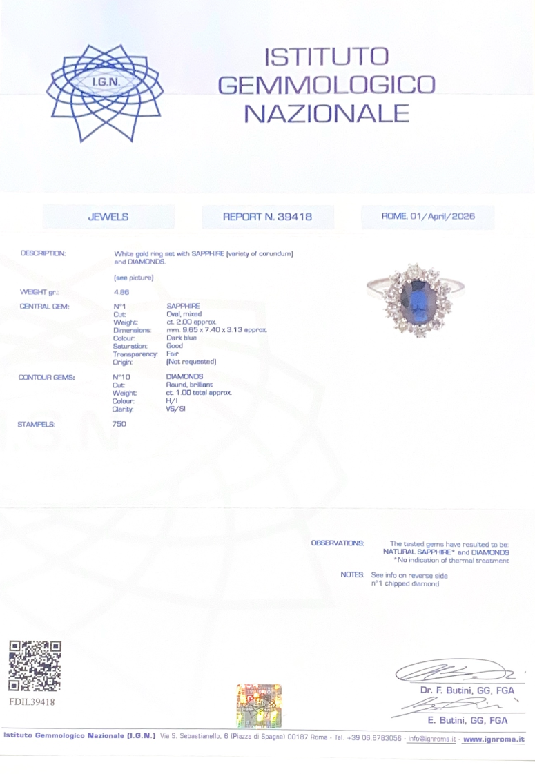 Anello in oro bianco 18 Kt zaffiro e diamanti (1305)