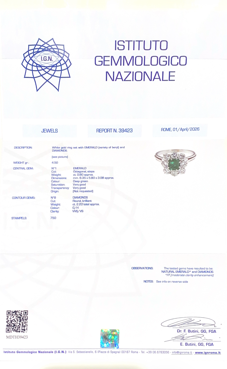 Anello in oro bianco smeraldo e diamanti (1922)