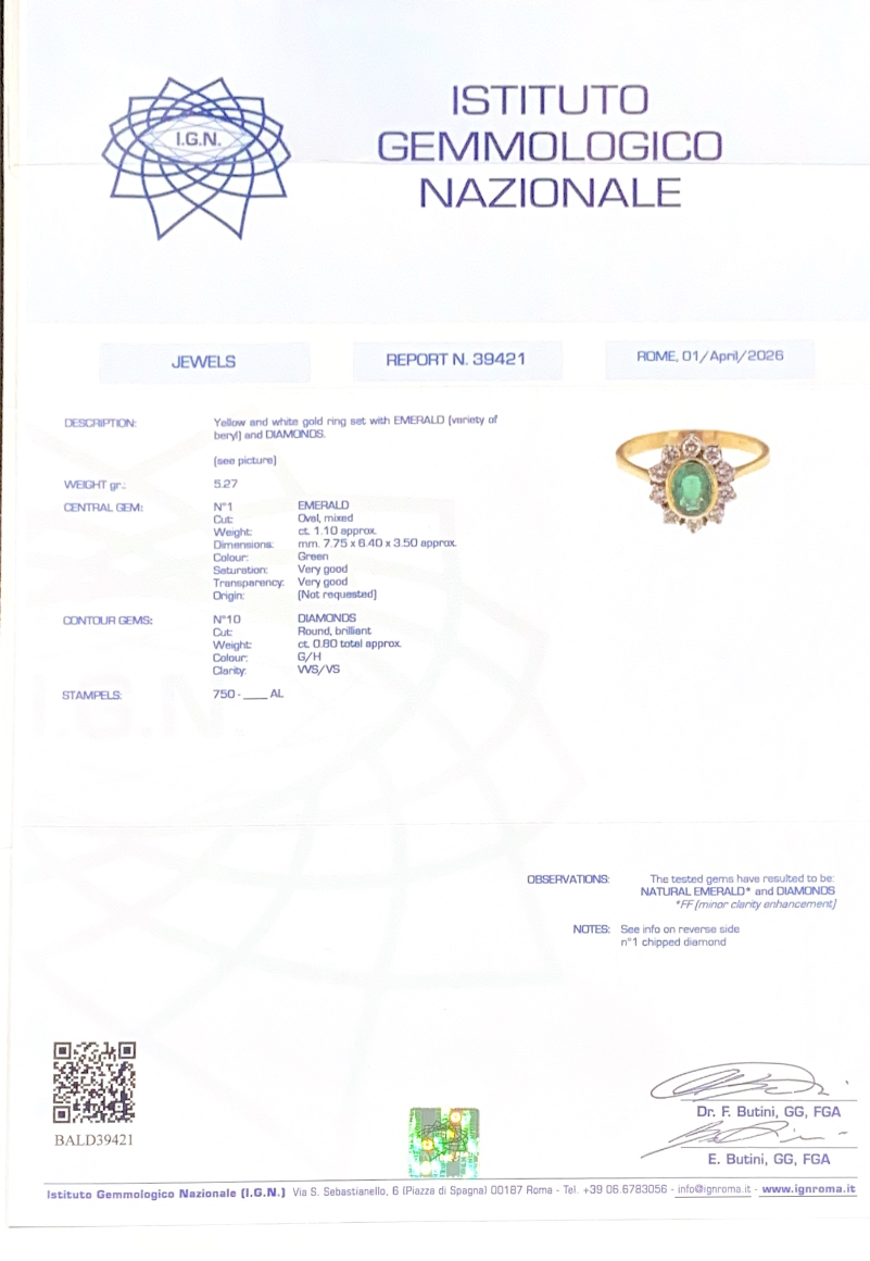 Anello in oro giallo smeraldo e diamanti (1938)