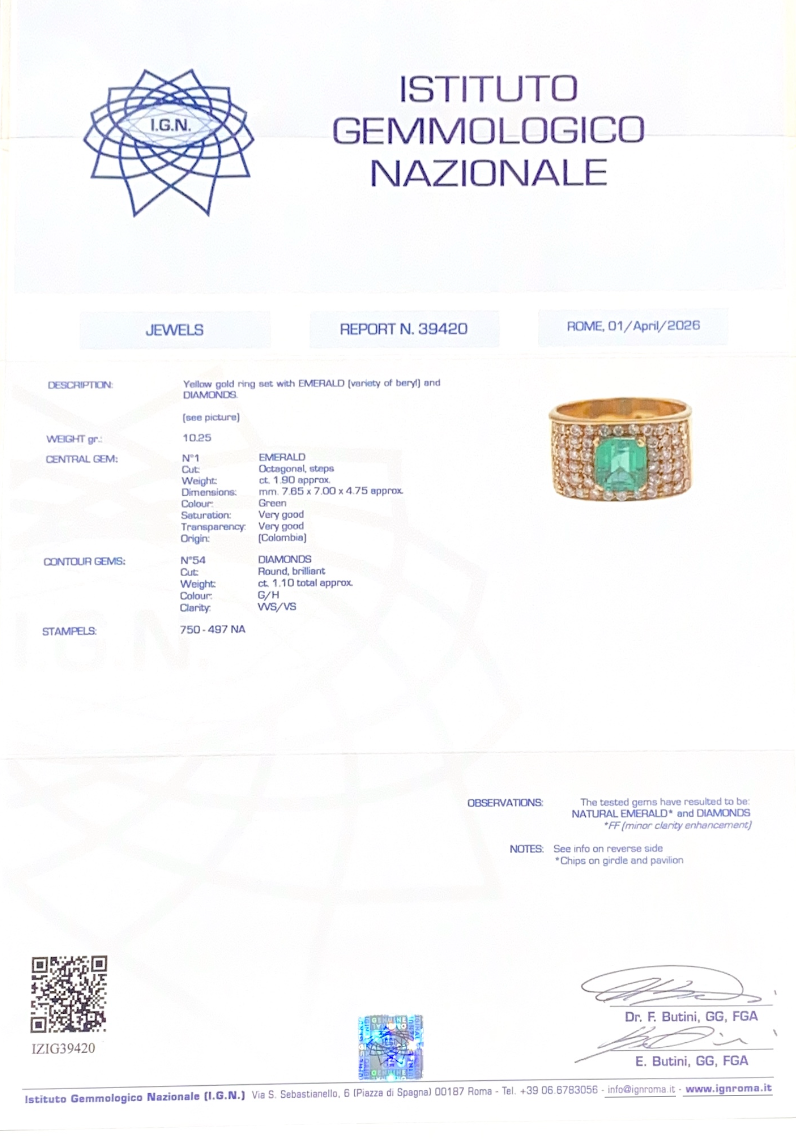 Anello in oro giallo e smeraldo centrale (1604)