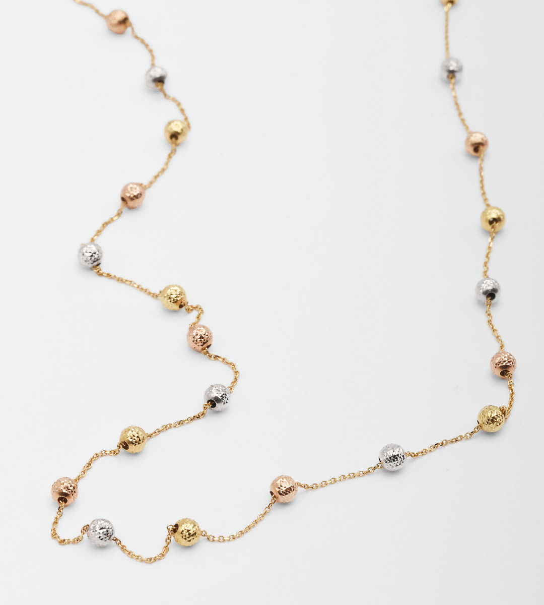 Collana sfere alternate in oro giallo bianco e rosa (1382)