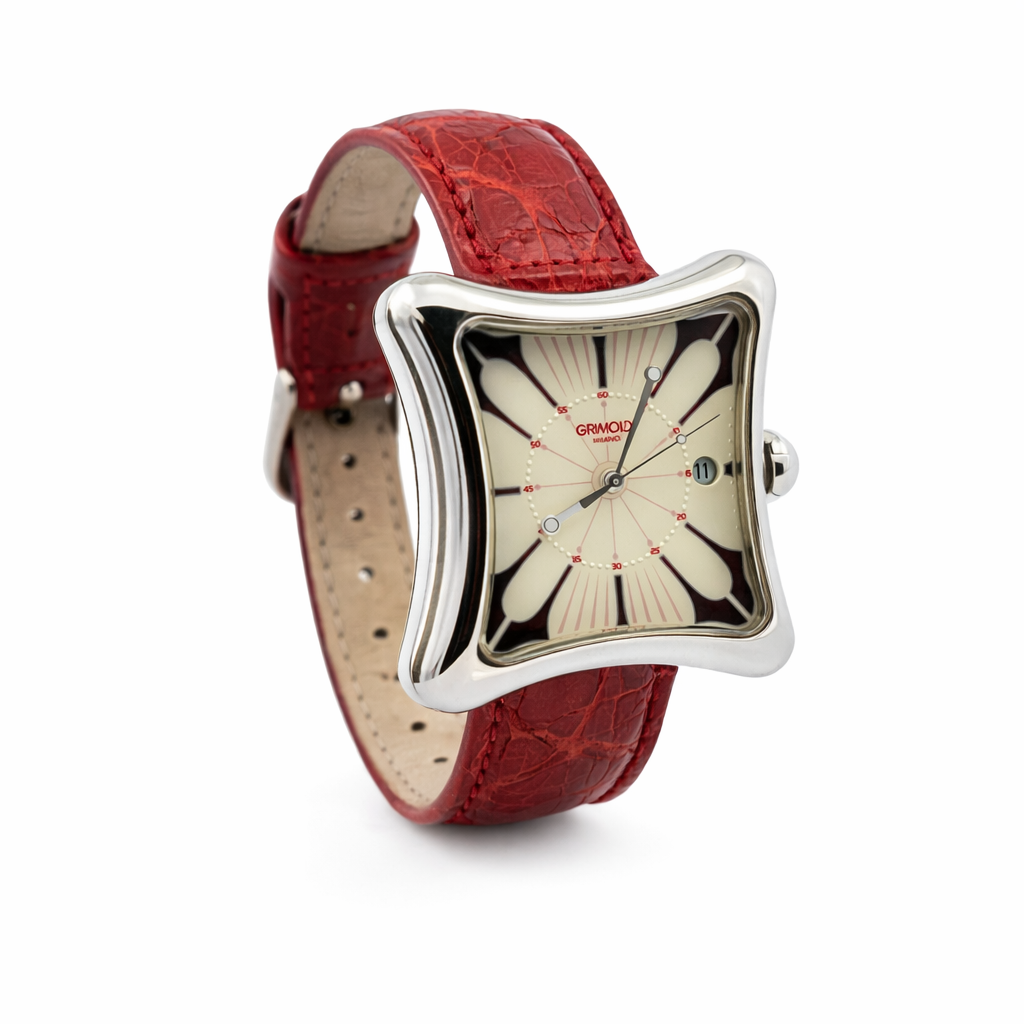 Orologio Grimoldi in acciaio e coccodrillo rosso